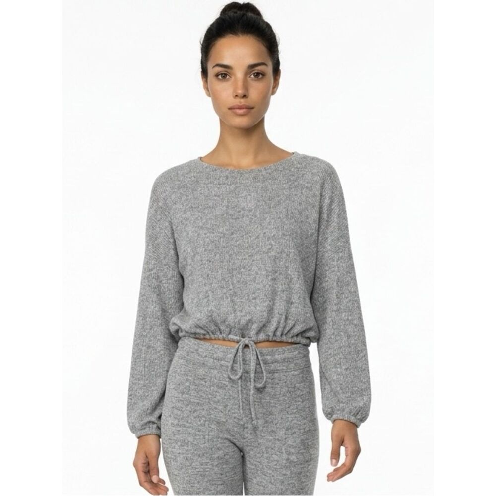 ADY P | Gray Ribbed Lightweight Sweater Drawstring Hem Women’s Size Medium